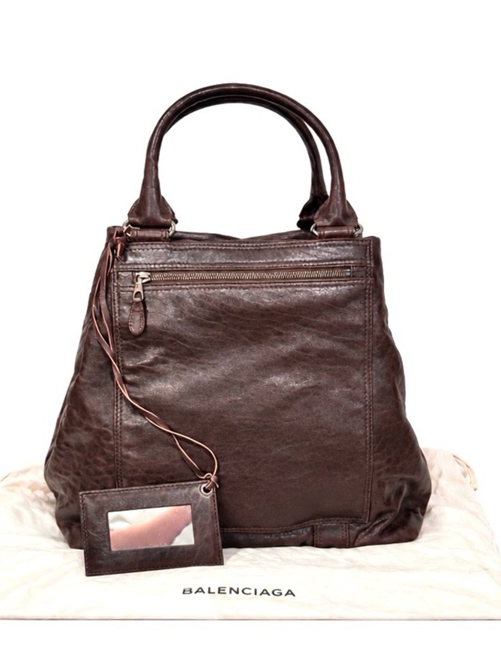 BALENCIAGA Motocross Large Brown Lambskin Leather Tote W/ Dustbag